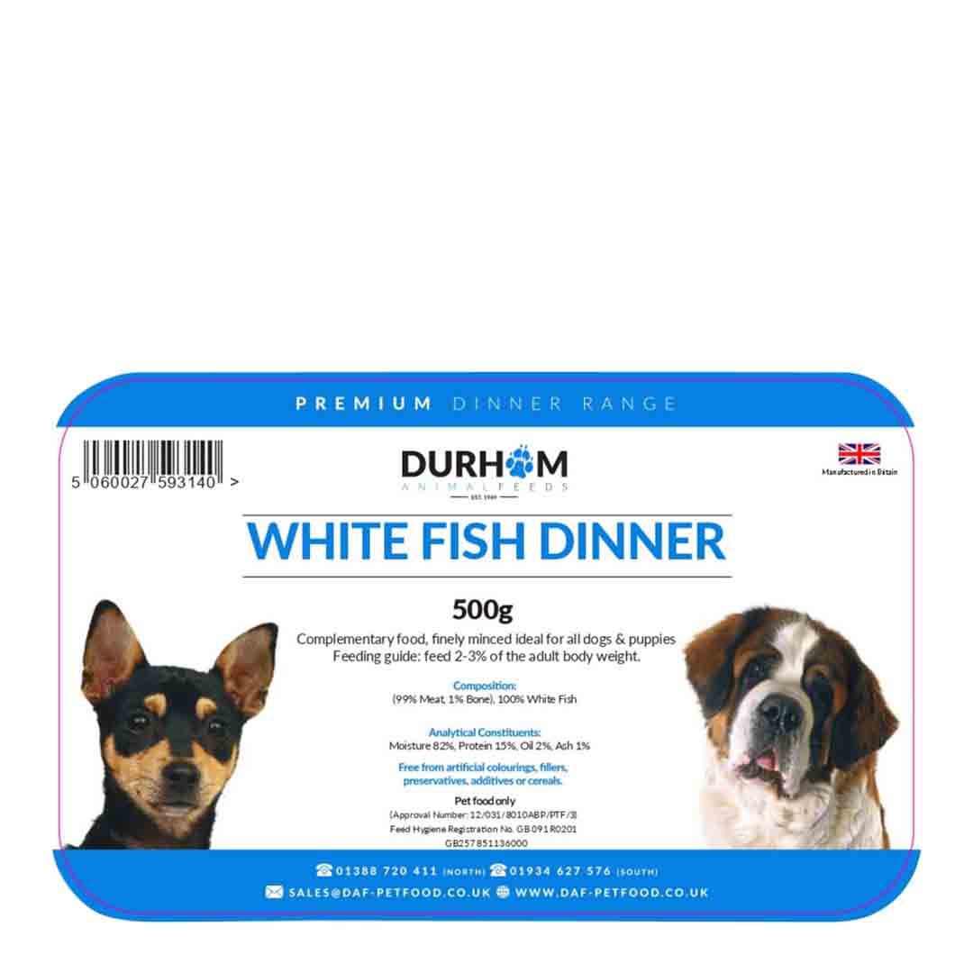 Durham White Fish Dinner, Raw Dog Food, 500g