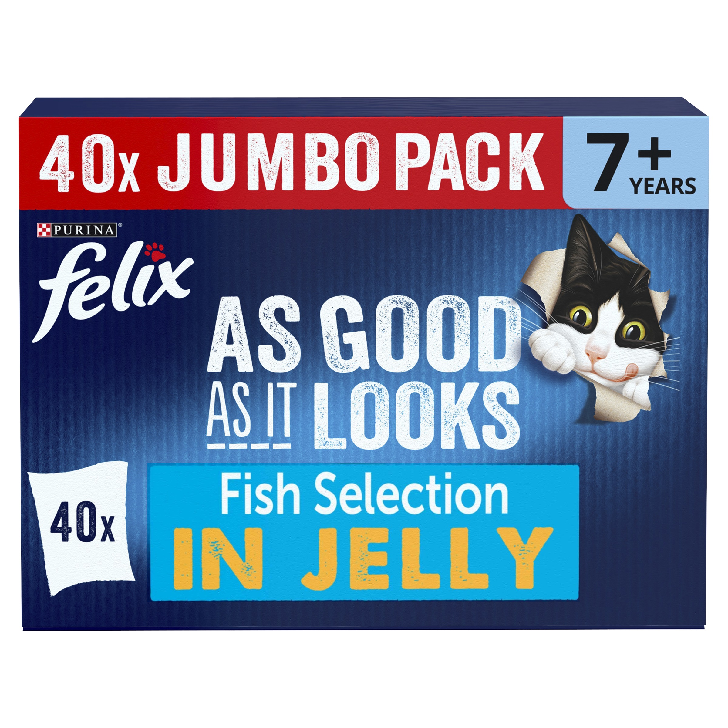FELIX As Good As it Looks Senior 7+ Fish in Jelly Wet Cat Food 40x85g
