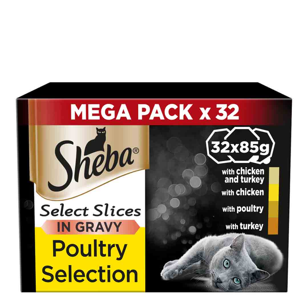SHEBA Select Slices Cat Trays Poultry Collection in Gravy Cat Food 32x85g