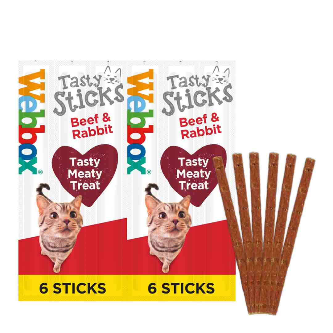 Webbox Cats Delight Tasty Sticks Beef & Rabbit, Cat Treat, 6 Pack