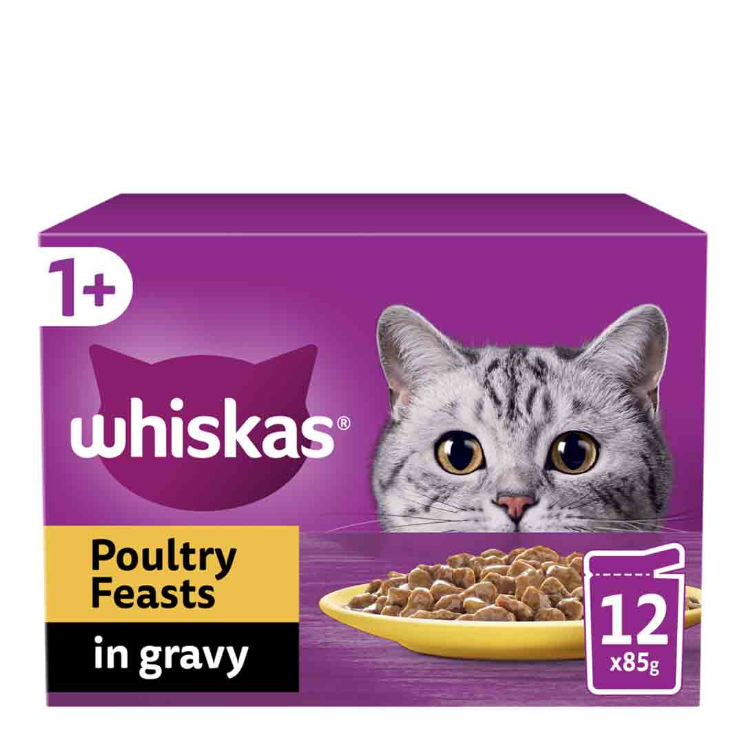 Whiskas Poultry Feasts in Gravy 1+ Adult Wet Cat Food Pouches, 12 x 85g