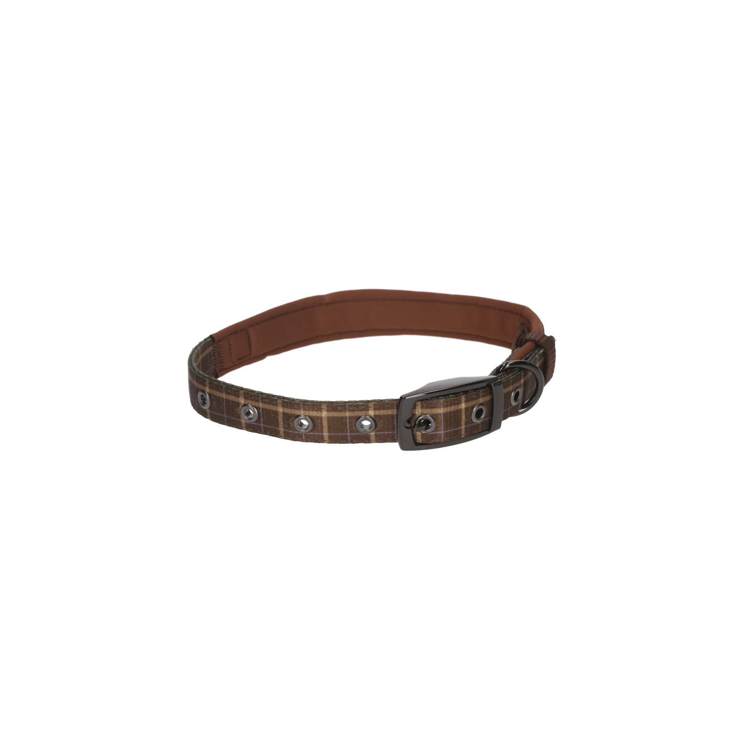 Rufus & Rosie Padded Check Dog Collar, Medium, Brown