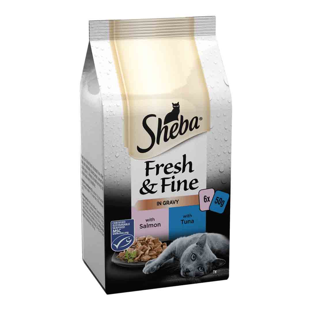 Sheba Fresh & Fine Adult 1+ Wet Cat Food Pouch Salmon & Tuna in Gravy 6x50g