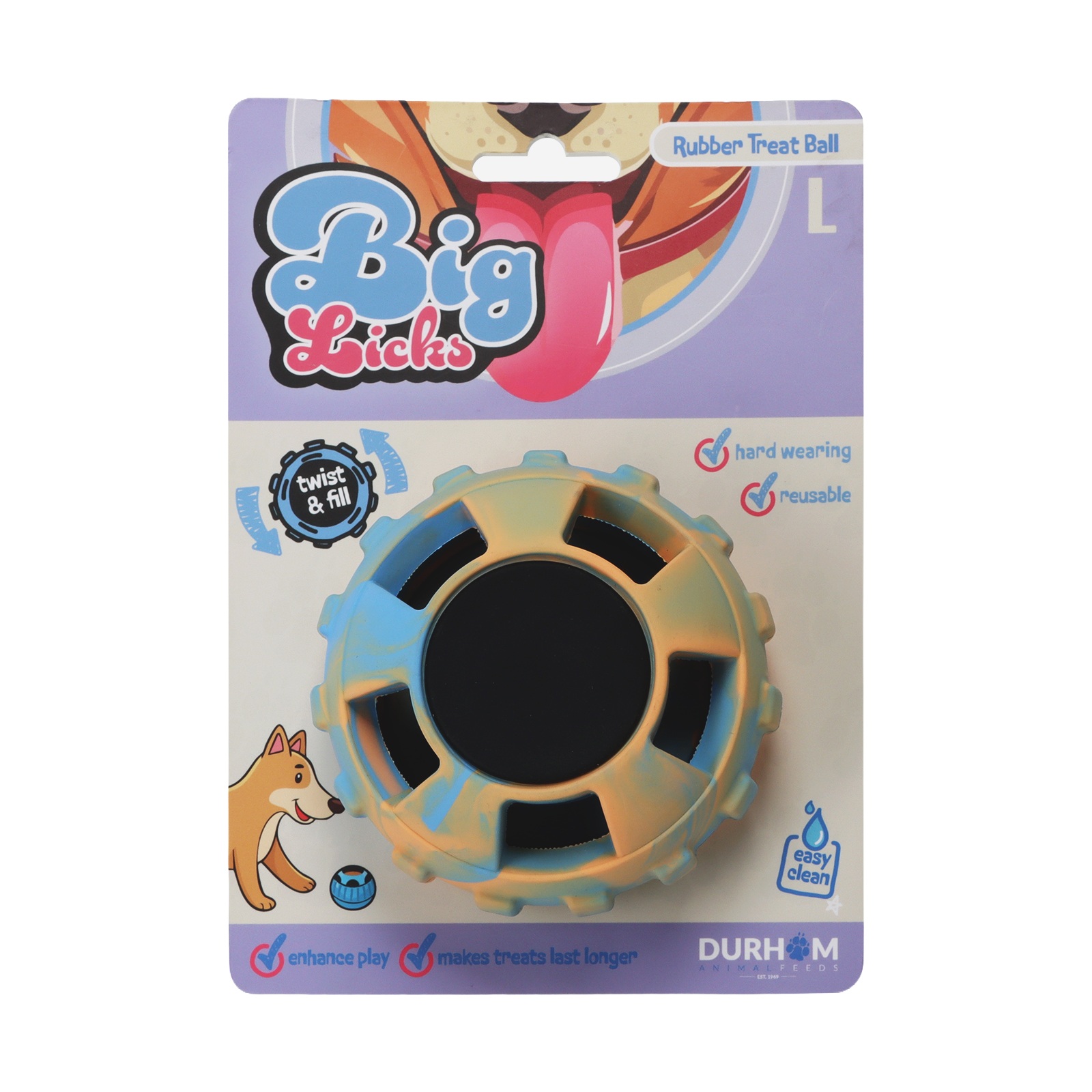 Big Licks Rubber Treat Ball (Large) - Blue/Orange
