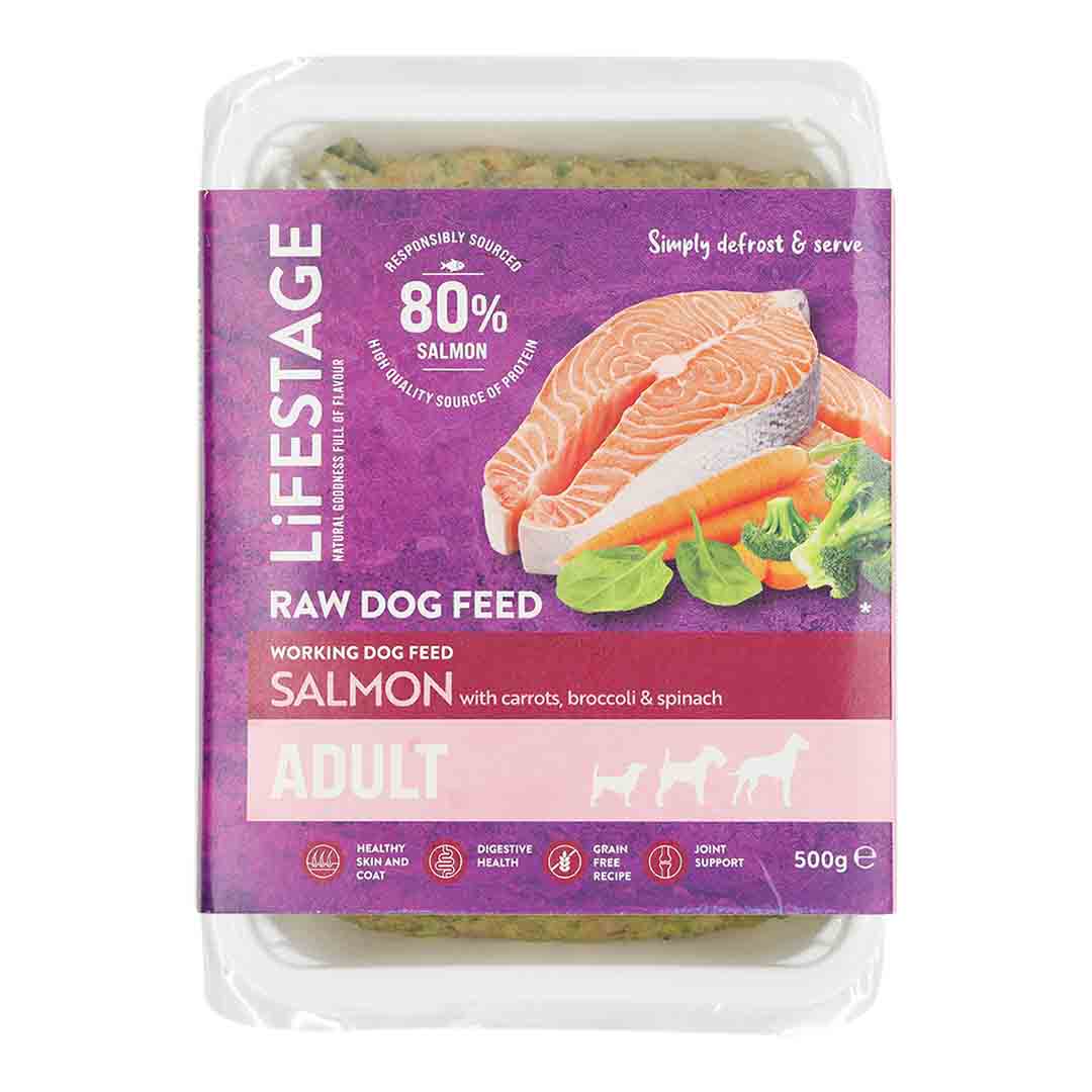 Lifestage Raw Dog Food, Salmon, 500g