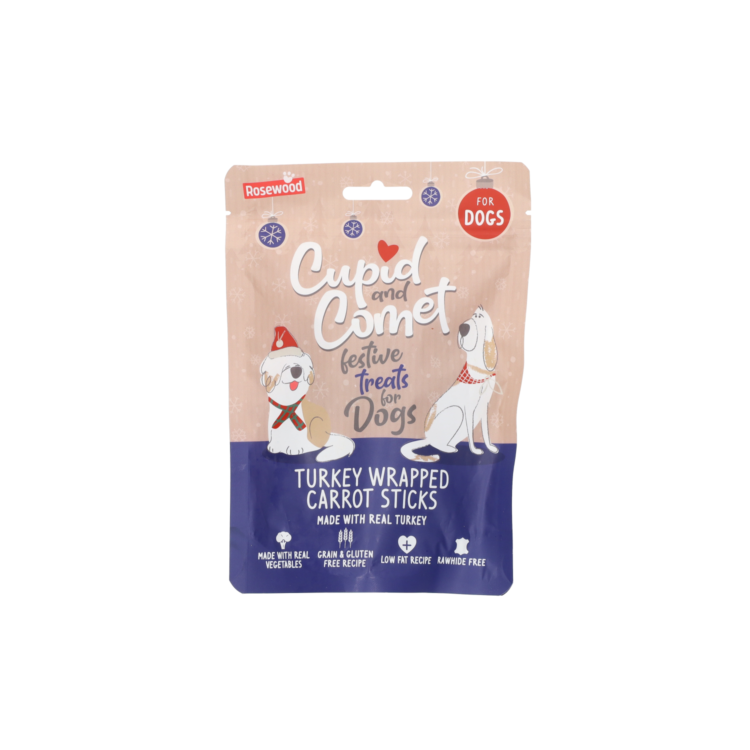 Cupid & Comet Turkey Wrapped Carrot Twist Christmas Dog Treat, 100g