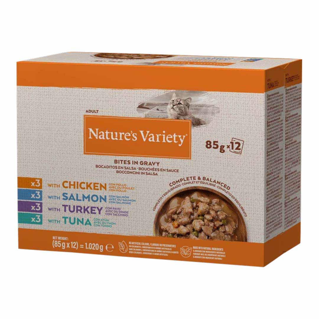 Natures Variety Bites Cat Food in Gravy Multipack 85gx12