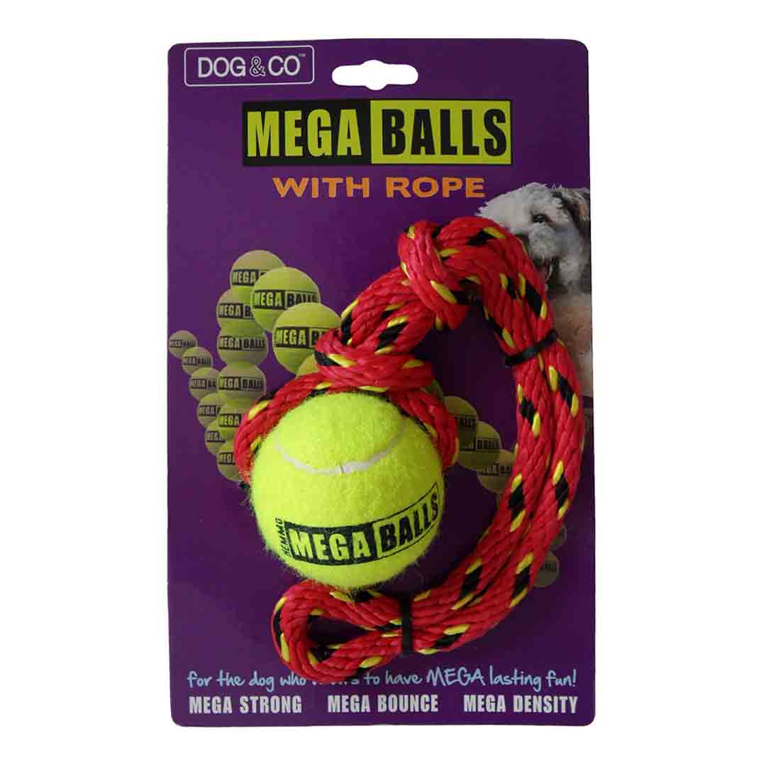 Mega Ball On Rope Dog Toy, Dog & Co, 2.5 inches