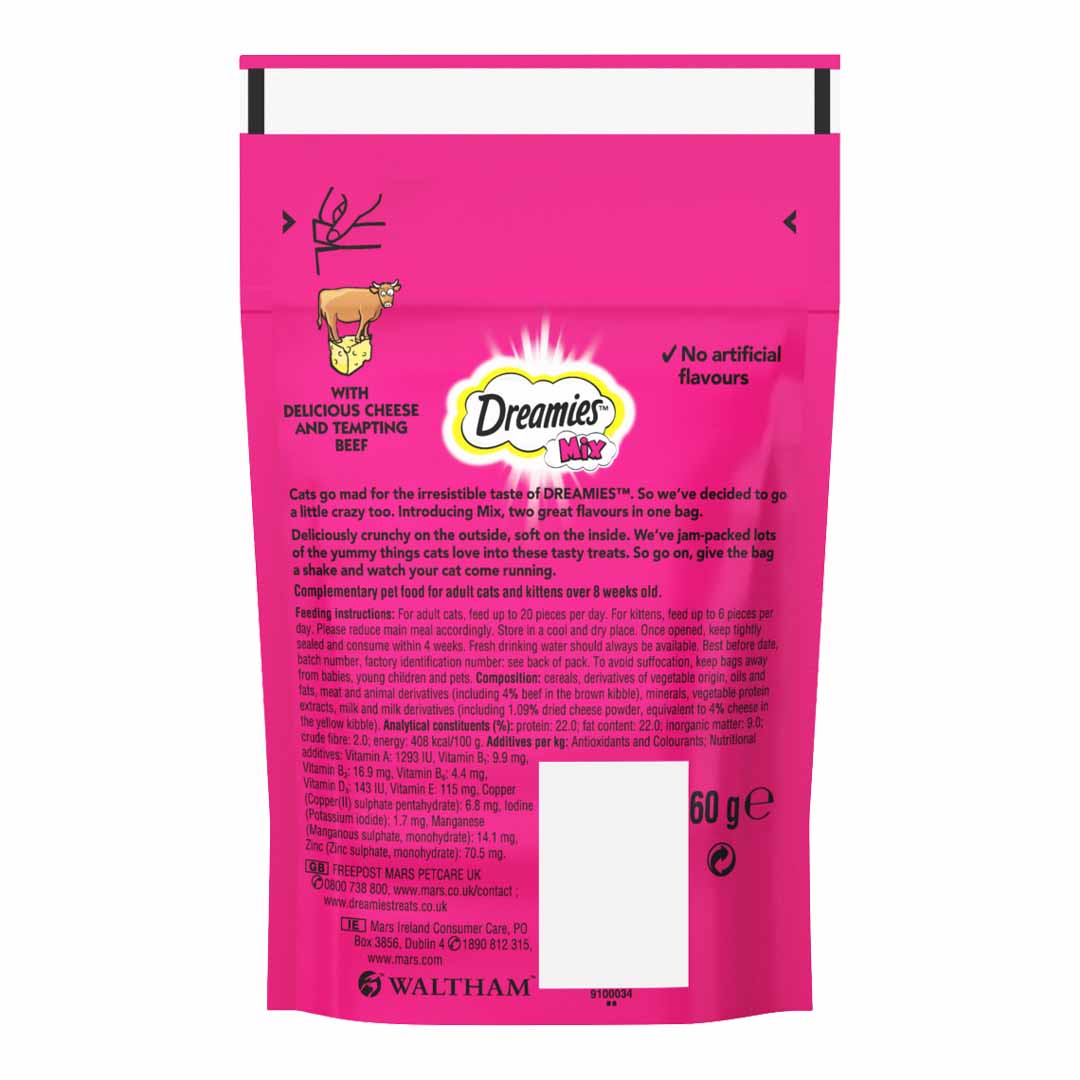 Dreamies Mix with Delicious Cheese and Tempting Beef 60g