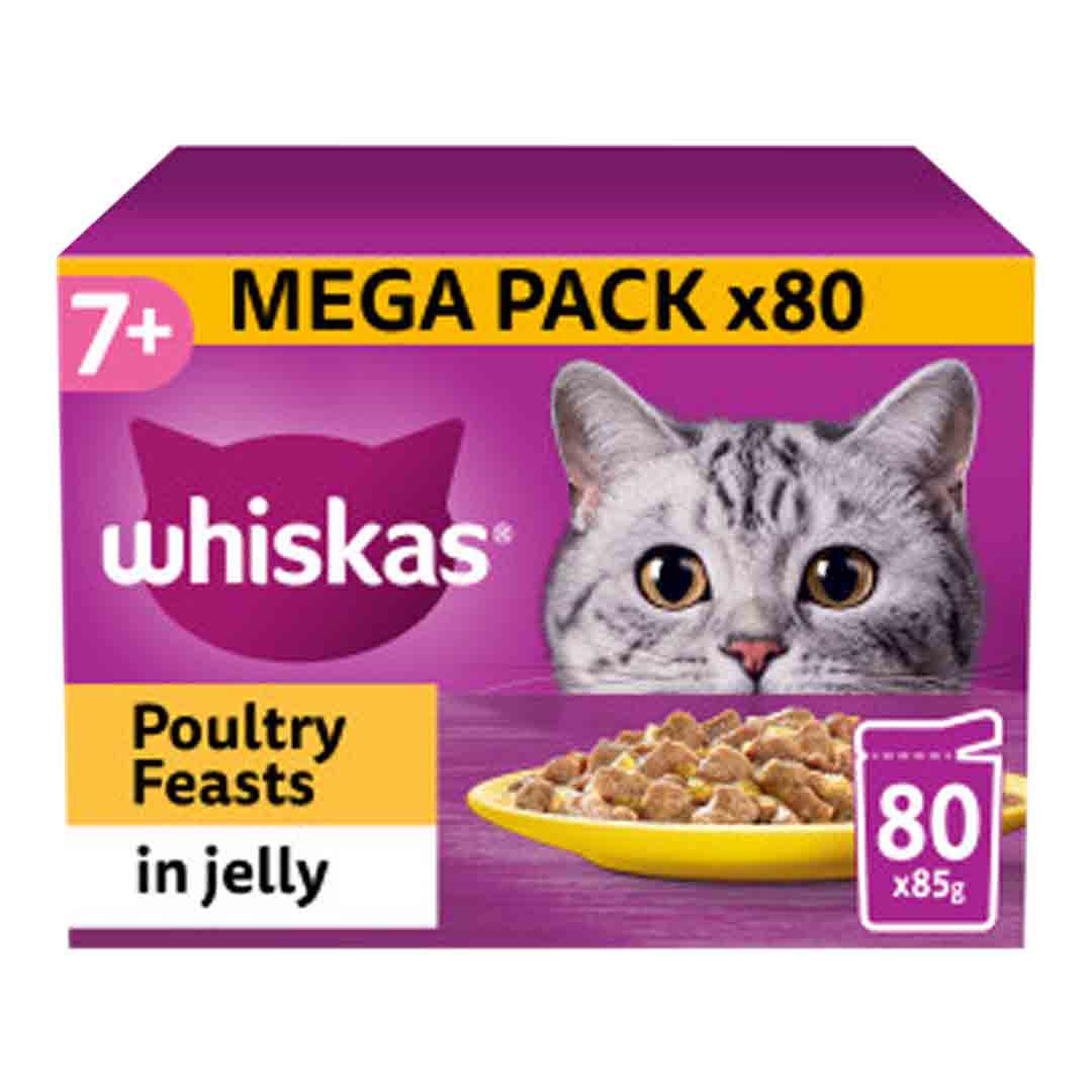 Whiskas 7+ Cat Pouches Poultry Feasts in Jelly 80x85g Wet Cat Food