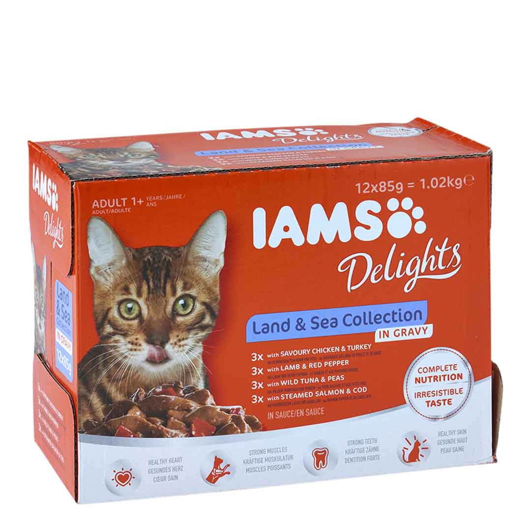 Iams Delights Land and Sea Collection in Gravy Adult Cat Food 12x85g