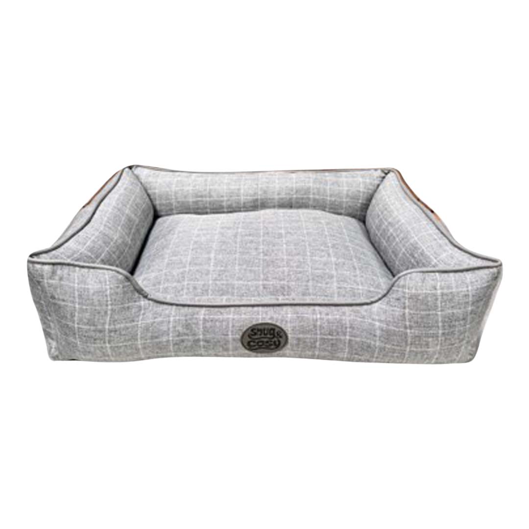 Snug & Cosy Square Checker Grey Dog Bed, Medium