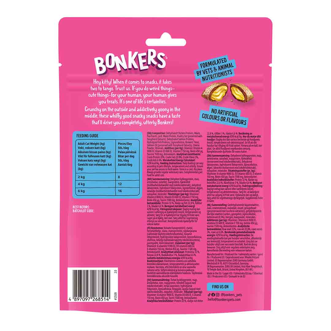 Bonkers Cat Bites, Salmon Supreme Flavoured Cat Treats 180g