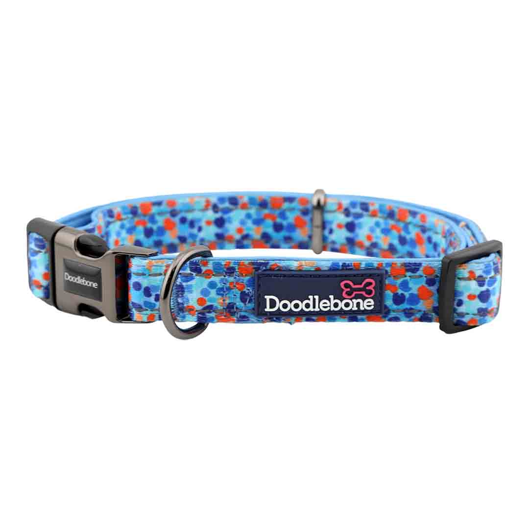 Doodlebone Trendy Tails Padded Dog Collar Blue 1-2