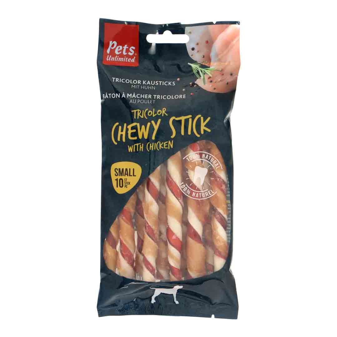Pets Unlimited Tricolor Chewy Sticks Chicken Dog Treat 100g