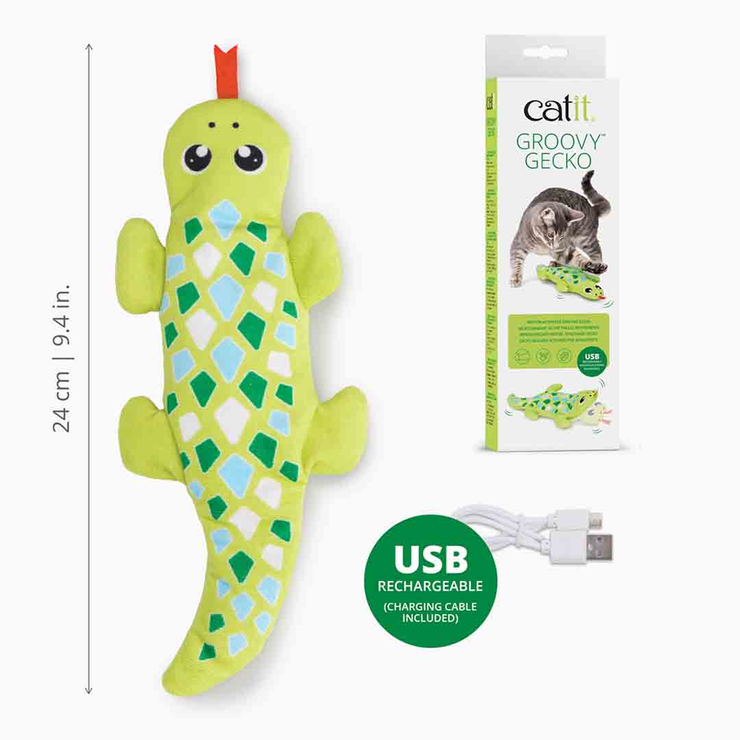 Catit Electronic Mini Groovy Gecko Cat Toy, Green