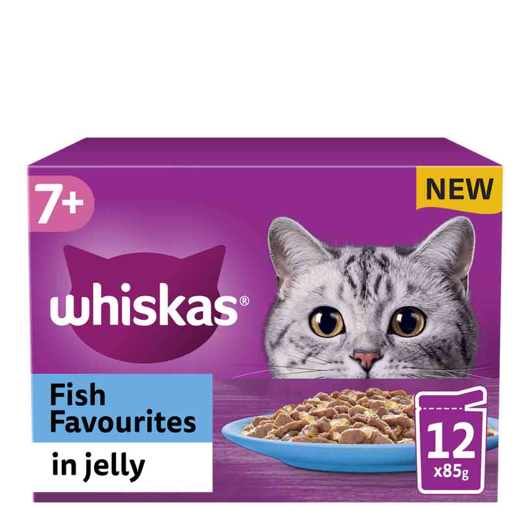 Whiskas Fish Favourites in Jelly 7+ Senior Wet Cat Food Pouches, 12x85g