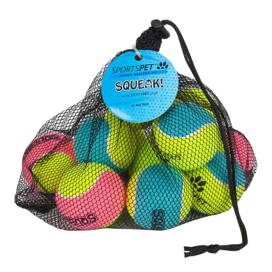 SportsPet Squeak Tennis Balls, Dog Toy, 12 Pack