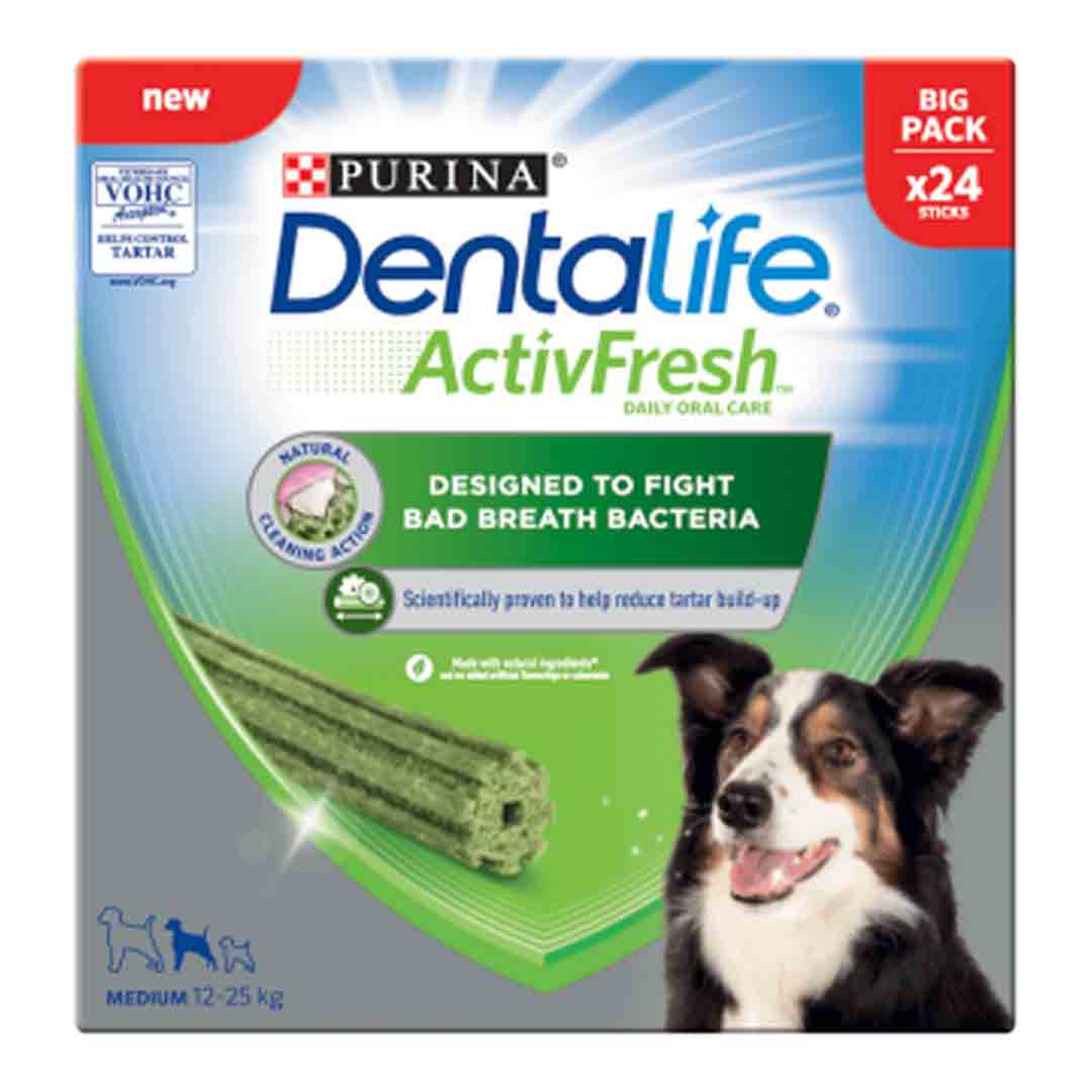 Purina Dentalife ActivFresh Dog Dental Chews, Medium Dogs, 24 pack