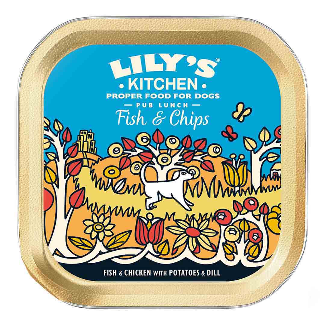 Lilys Kitchen Fish & Chips Wet Dog Food Tray 150g