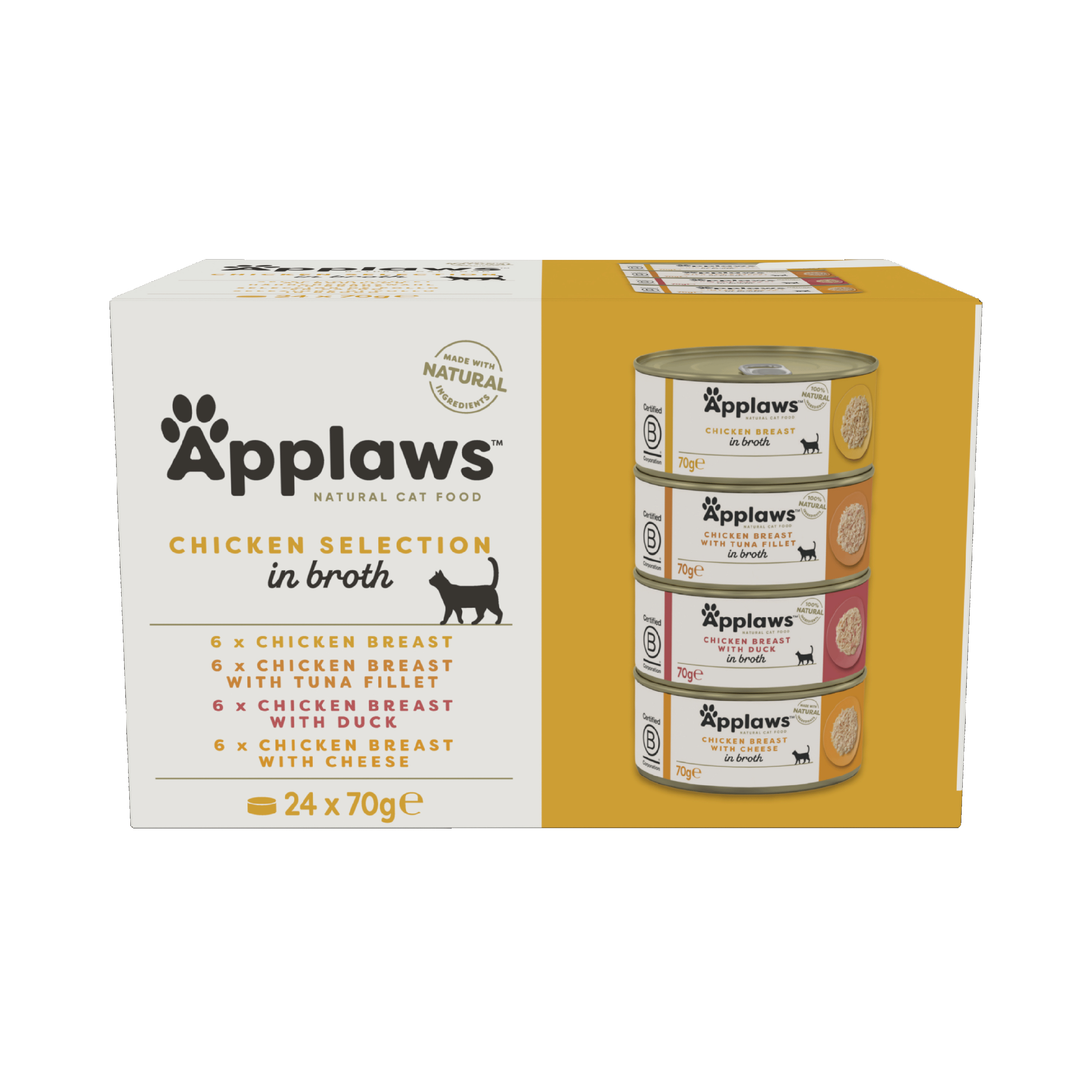 Applaws Natural Adult Wet Cat Food Chicken in Broth Tins 24x70g