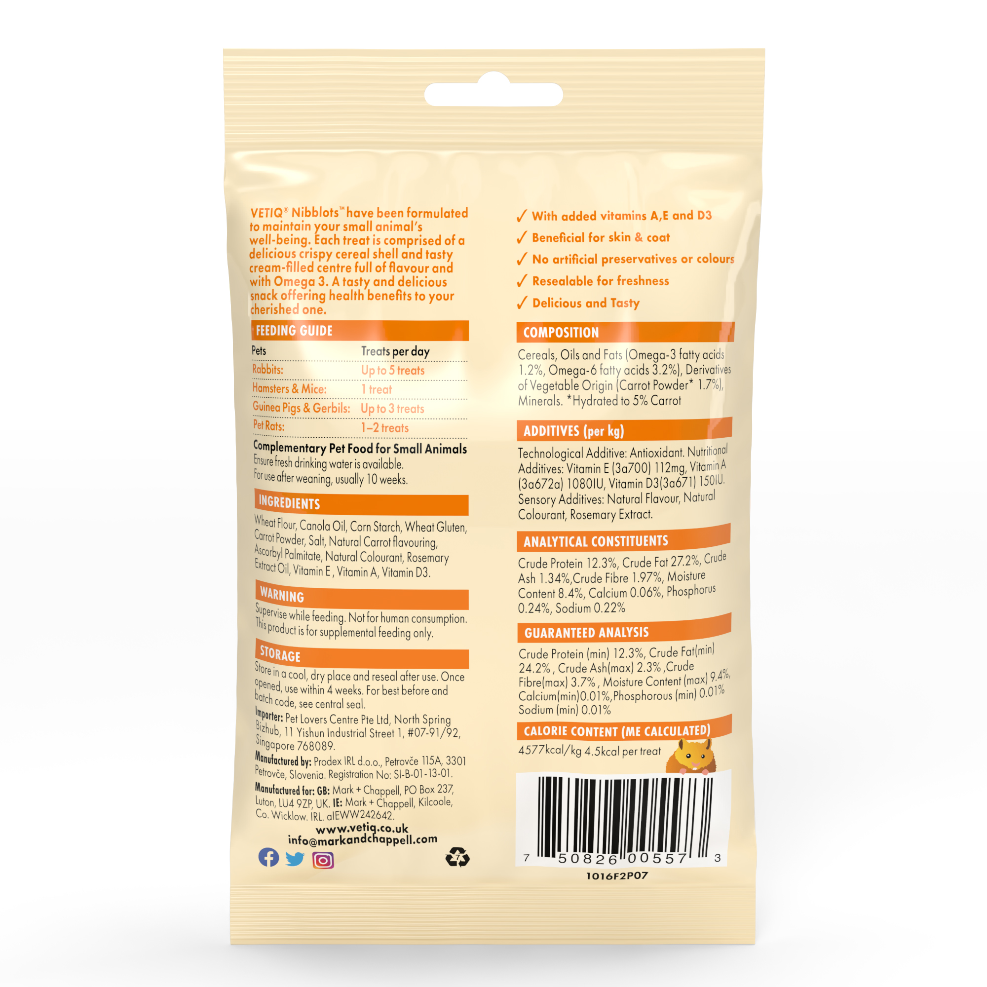 Nibblot Carrot Treats for Small Animals 30g
