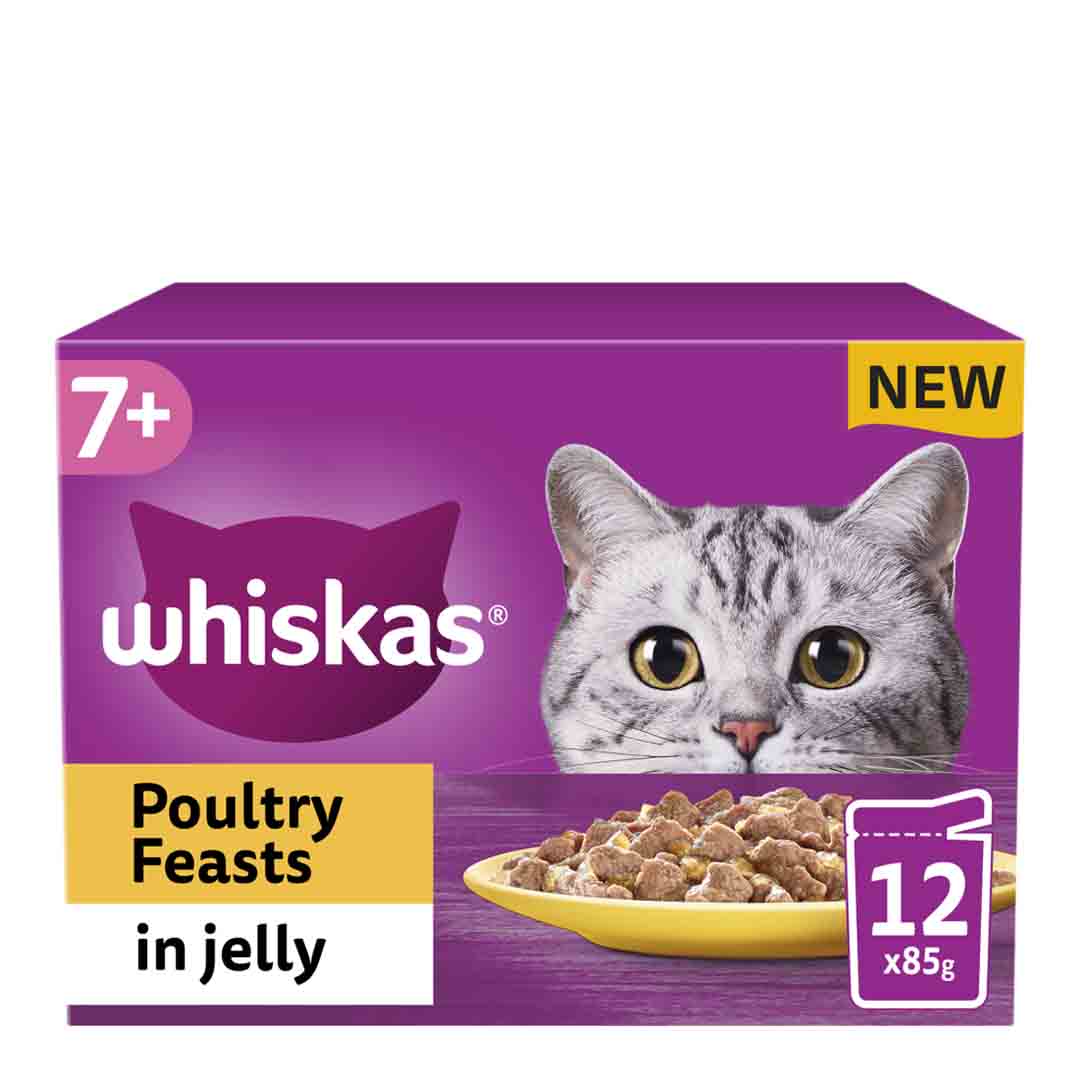 Whiskas Poultry Feasts in Jelly 7+ Senior Wet Cat Food Pouches, 12 x 85g