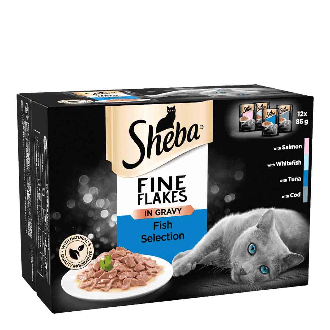 Sheba Fine Flakes Adult 1+ Wet Cat Food Pouches Fish Selection in Gravy 12x85g