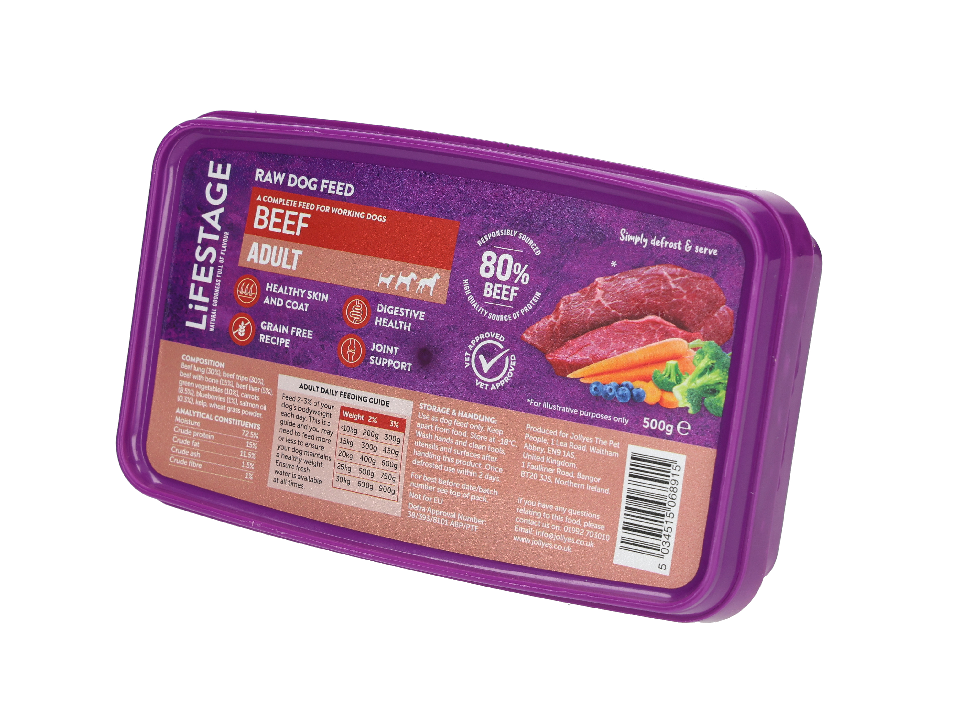 Lifestage Grain Free Raw Dog Food Beef 500g