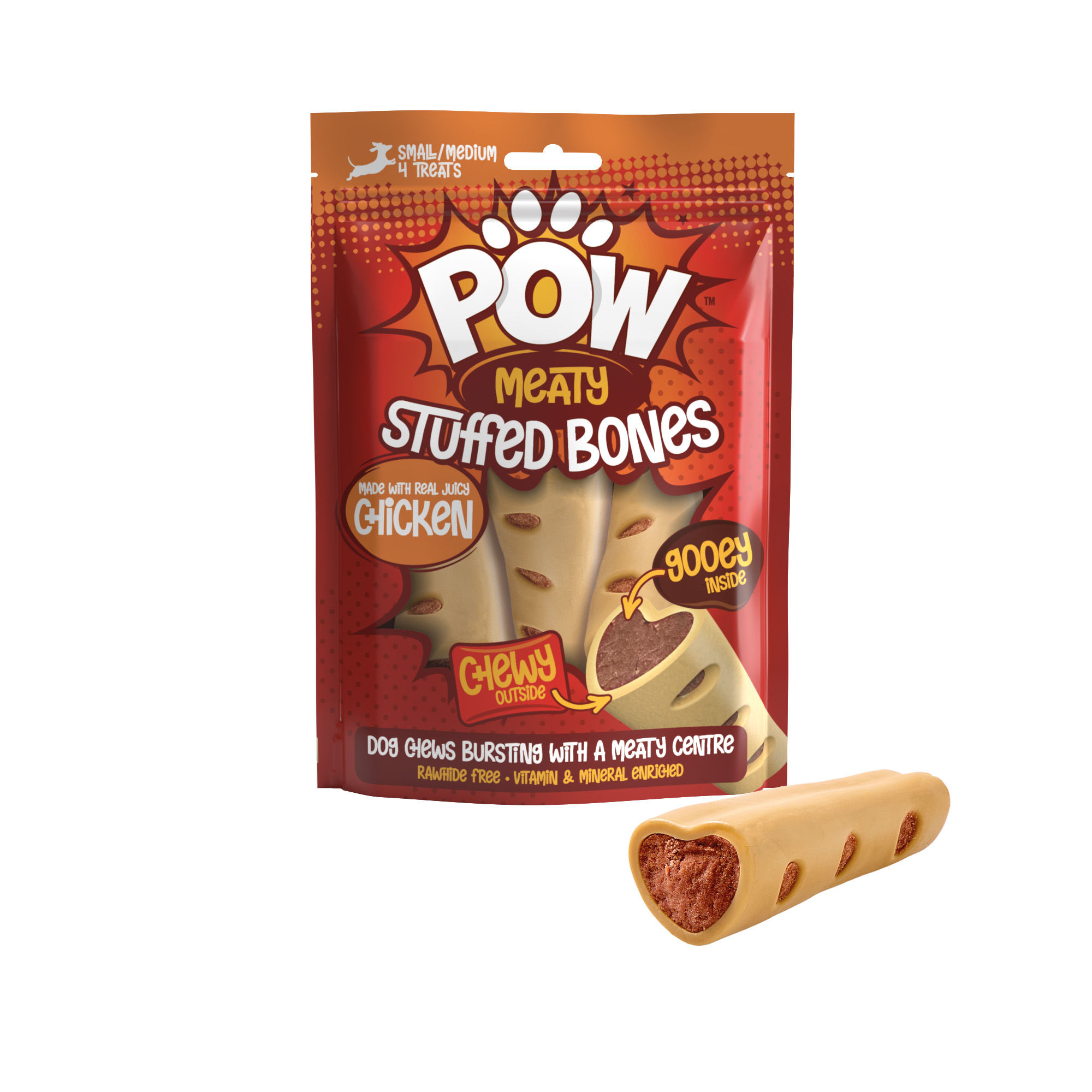 POW Stuffed Bone Small Chicken Dog Treat 4 Pack 260g