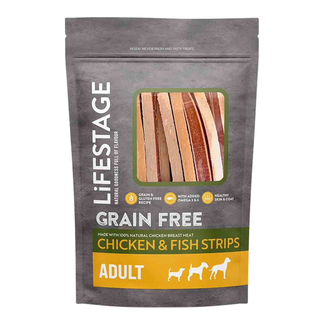 Lifestage Chicken And Fish Strips Dog Treats 100g