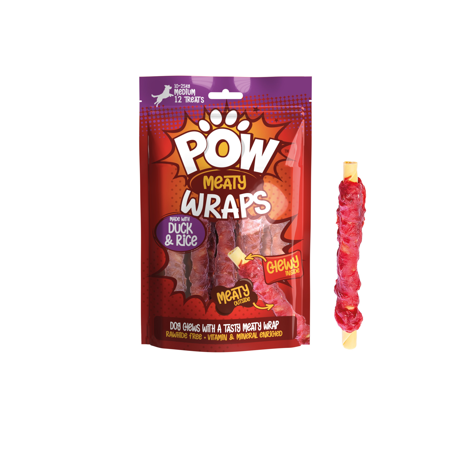 POW Meaty Wraps Duck and Rice Dog Treat 12 Pack 144g