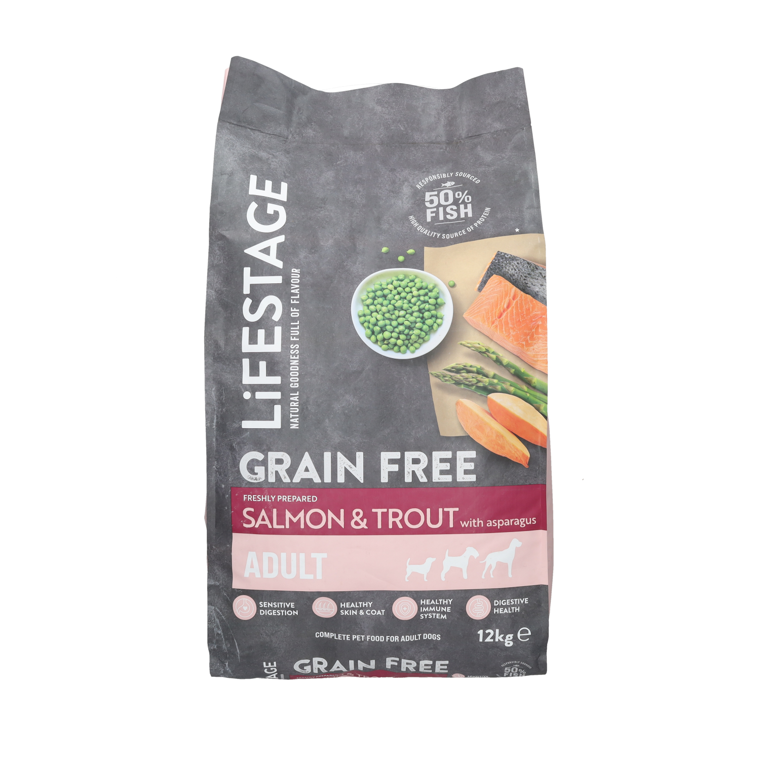 Lifestage Adult Large Breed Dog Food, Grain Free Salmon & Trout with Asparagus, 12Kg