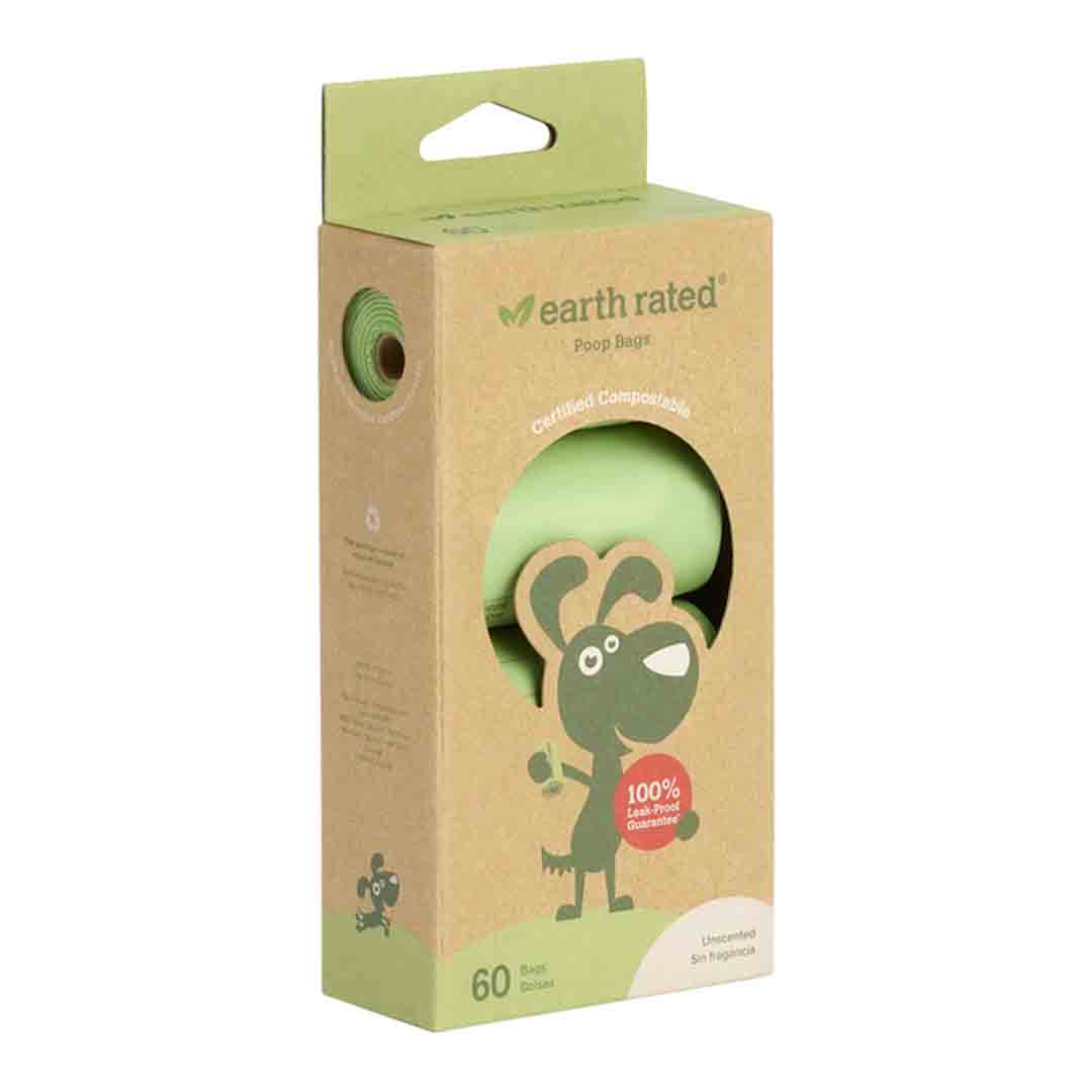 Earth Rated Dog Poop Bags Compostable Unscented, 60 bags