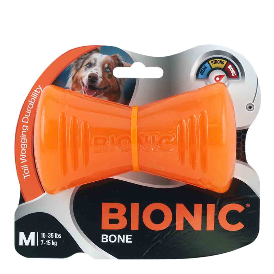Bionic Orange Rubber Bone Dog Toy, Medium