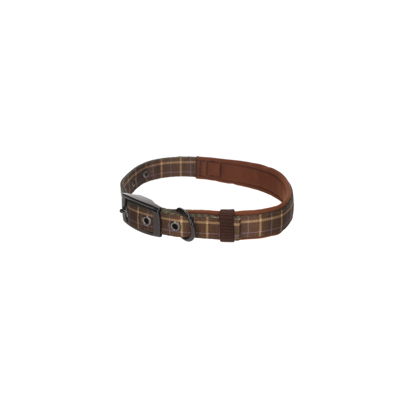 Rufus & Rosie Padded Check Dog Collar, Medium, Brown