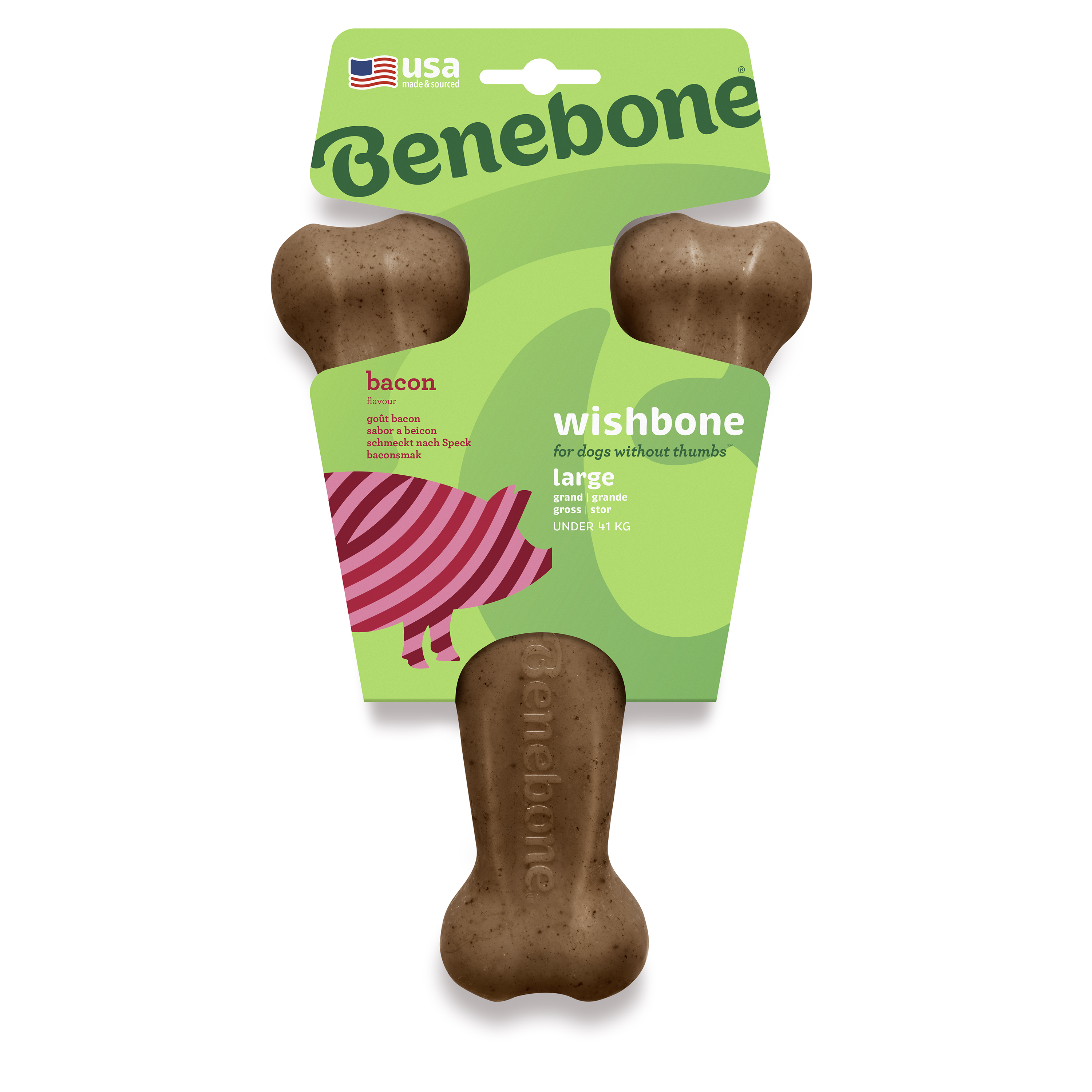 Benebone Wishbone Bacon Dog Toy Large