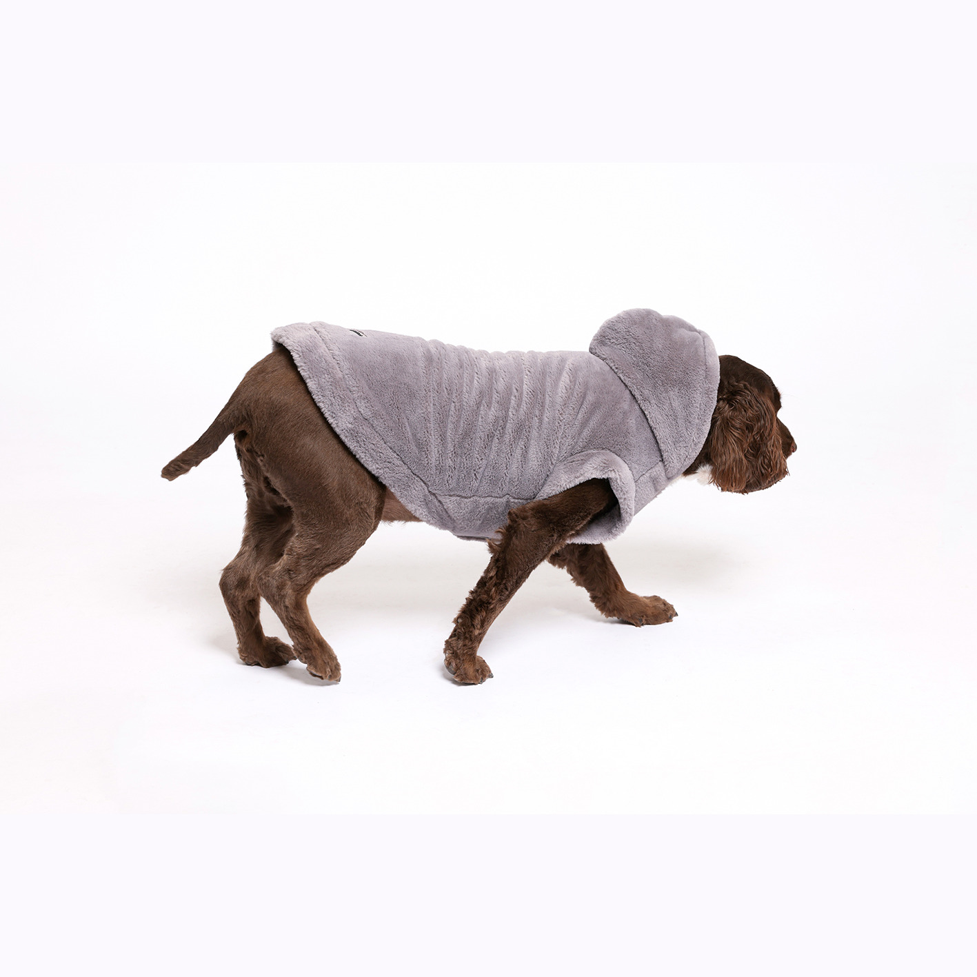 Rufus & Rosie Grey Faux Fur Dog Hoodie, L