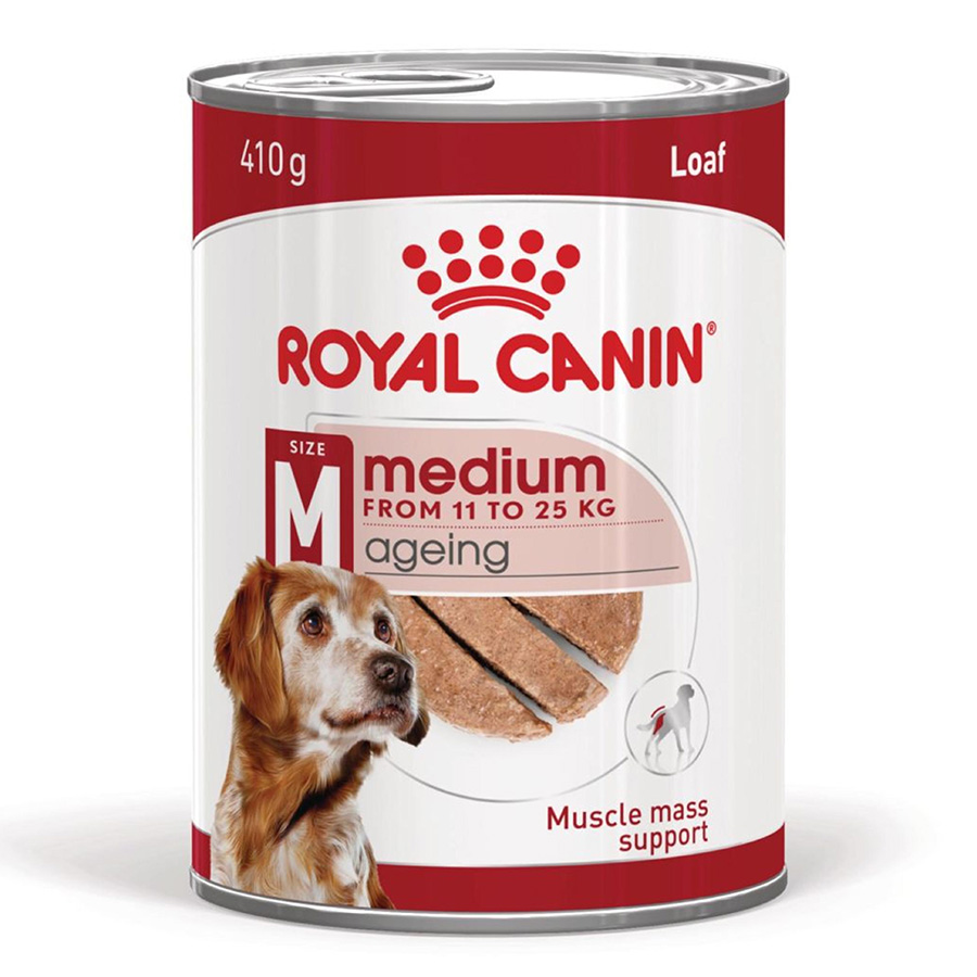 Royal Canin Medium Ageing 7+ Senior Wet Dog Food Cans In Loaf 410g