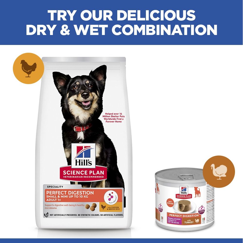 Hill's Science Plan Perfect Digestion Small & Mini Adult 1+ Dry Dog Food with Chicken & Brown Rice 1.5kg