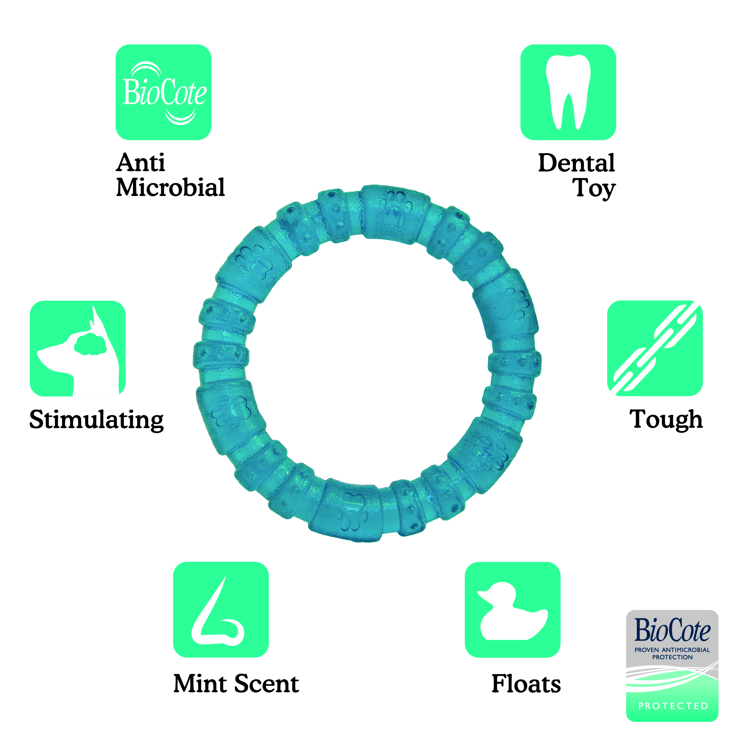 Rosewood Biosafe Puppy Ring Dog Toy Blue