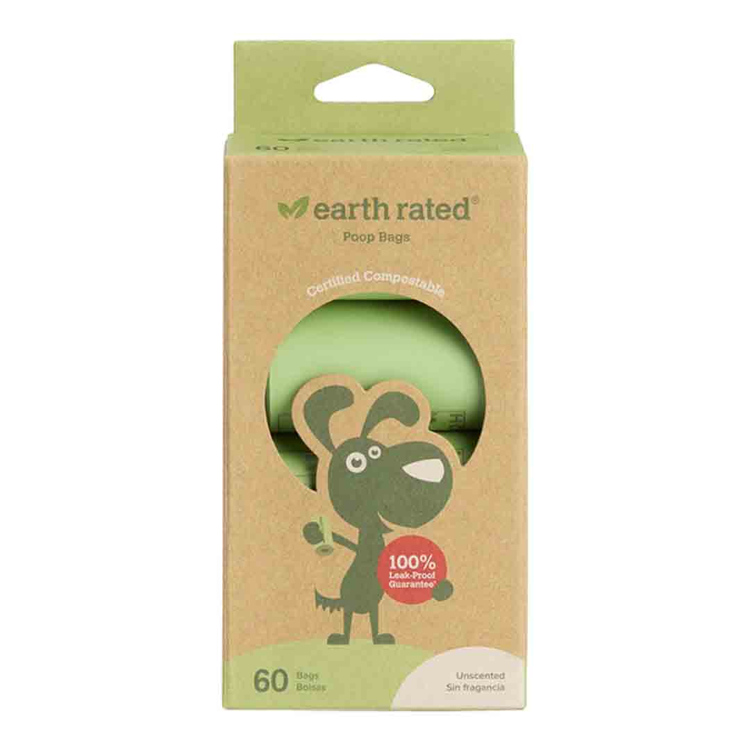 Earth Rated Dog Poop Bags Compostable Unscented, 60 bags
