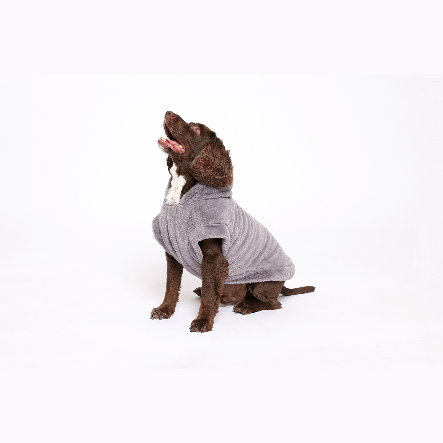Rufus & Rosie Grey Faux Fur Dog Hoodie, L