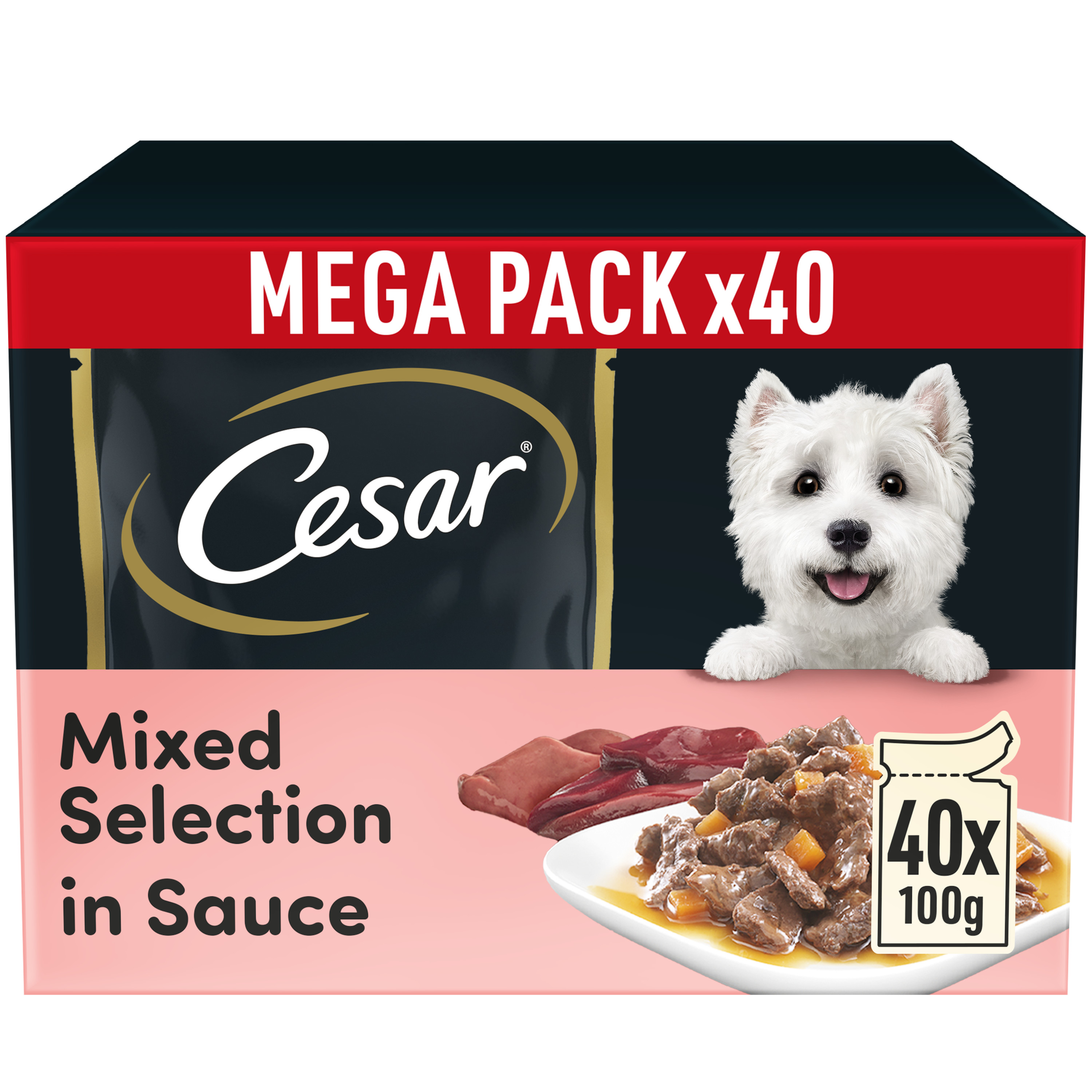 Cesar Selection Wet Dog Food Mixed Selection in Sauce Pouches, 40x100g 