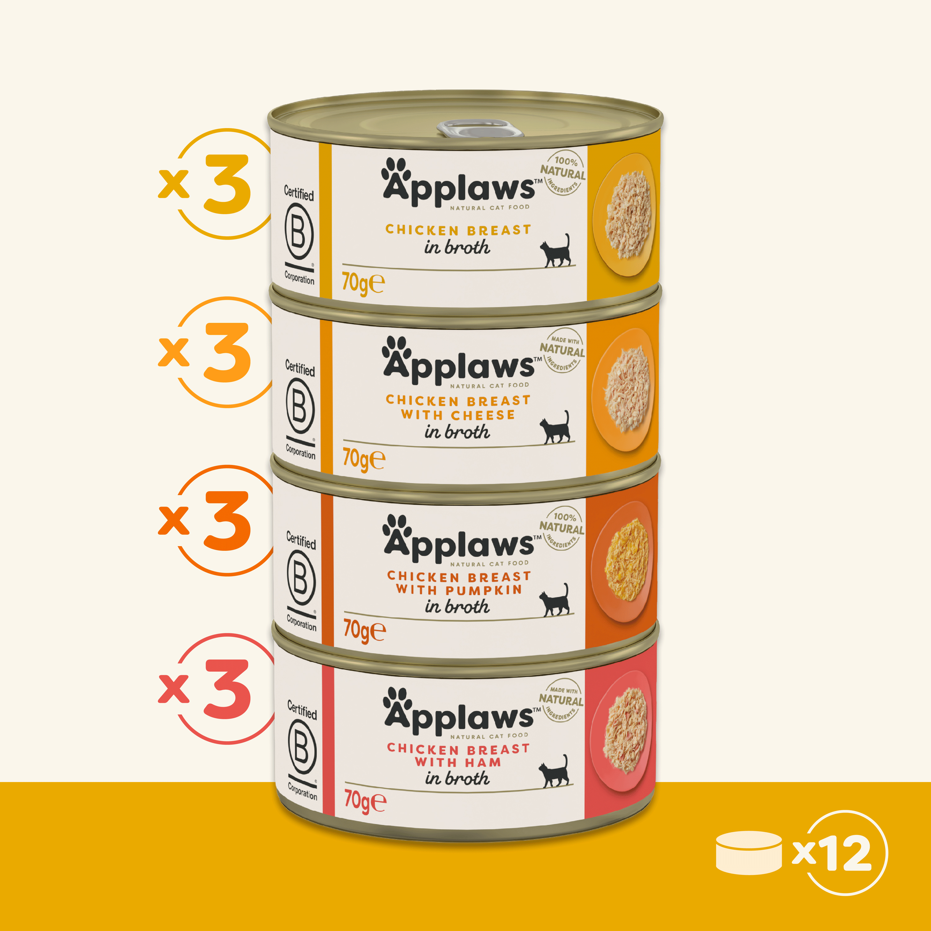Applaws Tin Multipack Chicken Selection Cat Food 12x70g
