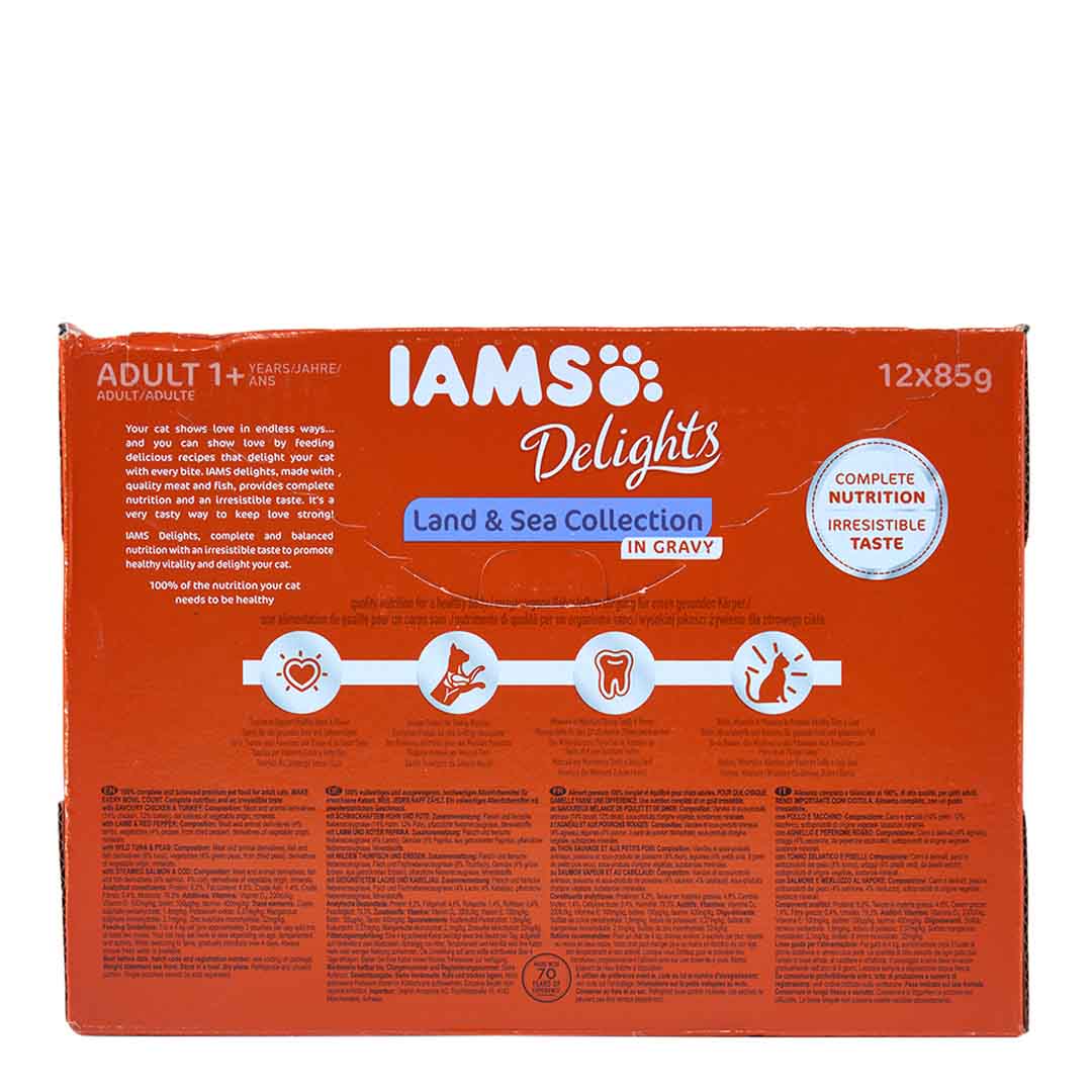 Iams Delights Land and Sea Collection in Gravy Adult Cat Food 12x85g