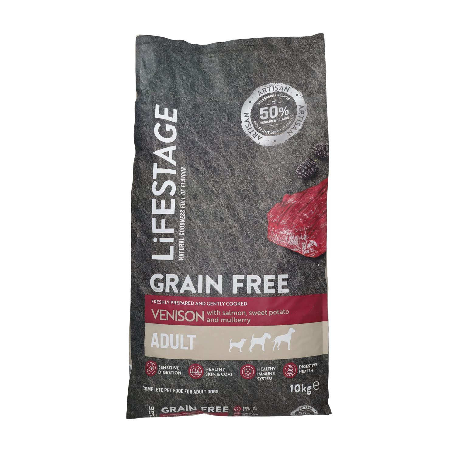 Lifestage Adult Dog Food, Grain Free Venison with Salmon, Sweet Potato & Mulberry, 10Kg