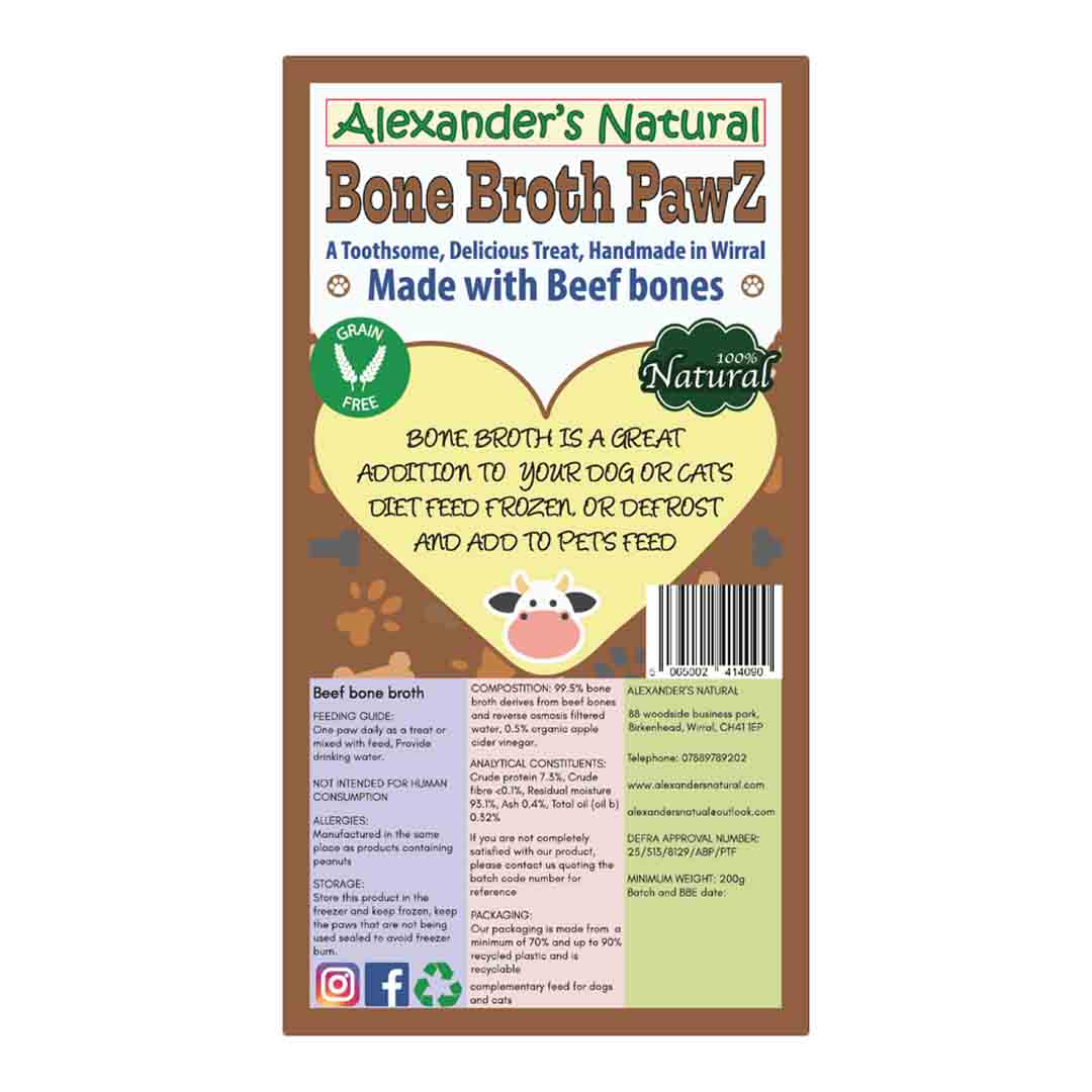 Alexanders Naturals Beef Bone Broth Paws for Dogs, 7 Pack