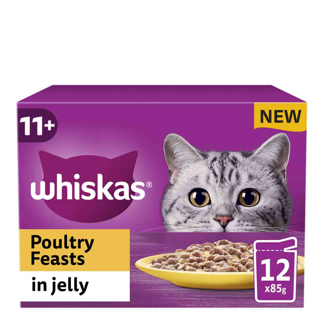 Whiskas Poultry Feasts in Jelly 11+ Senior Wet Cat Food Pouches, 12 x 85g