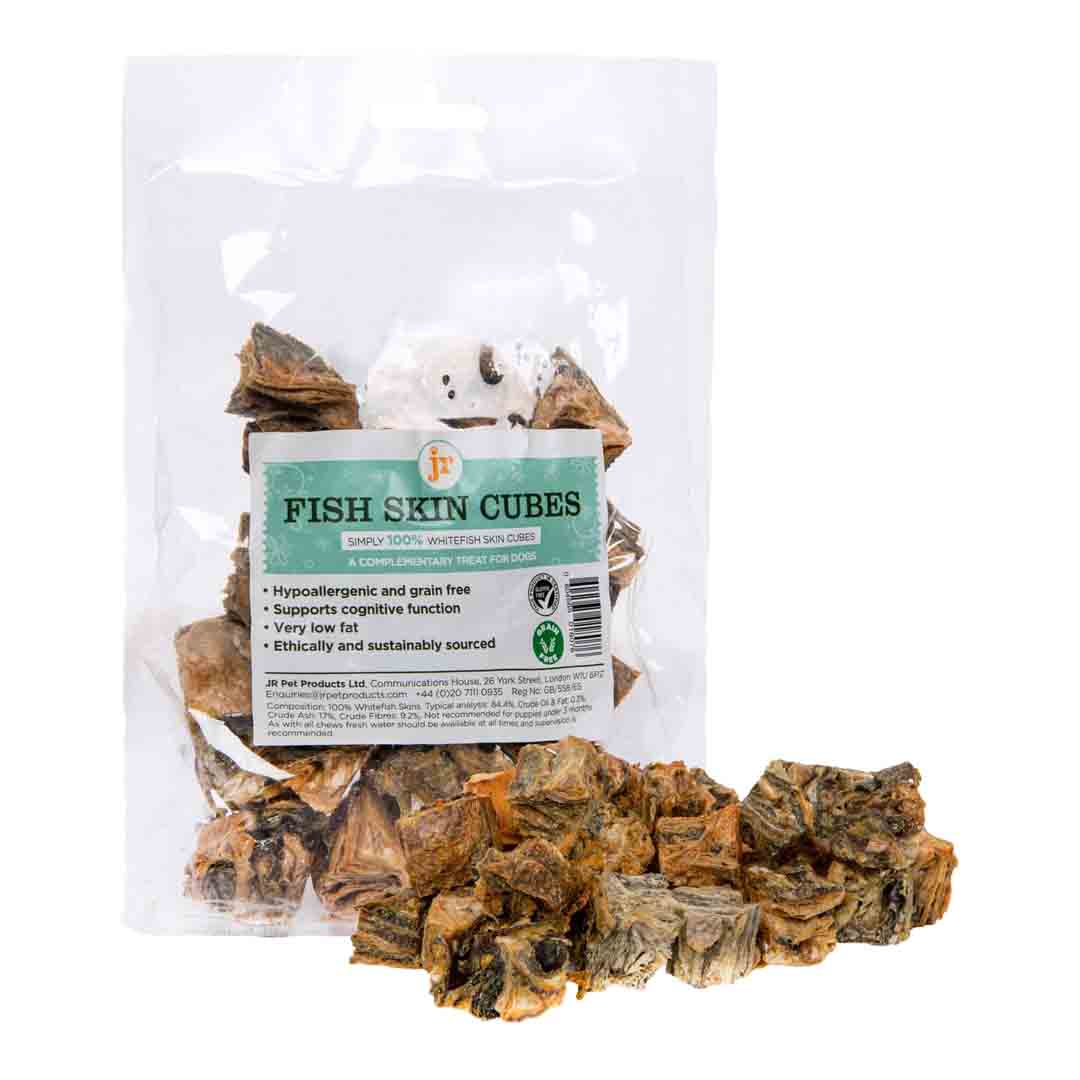 JR Pet Products White Fish Skin Cubes Dog Treat 75g